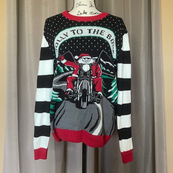 Ugly Christmas Sweater Sweaters - UGLY CHRISTMAS SWEATER long sleeve Santa Claus on a motorcycle light up size L